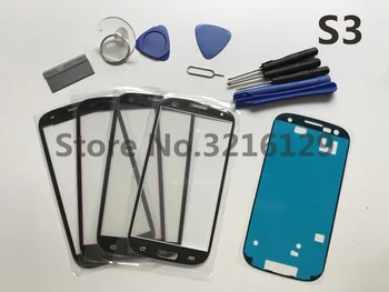 Negro/blanco/azul/rojo i9300 Frente Exterior de la Lente de Vidrio de reemplazo para Samsung Galaxy S3 GT-I9300 LCD de pantalla táctil+ Adhesivo +Herramientas