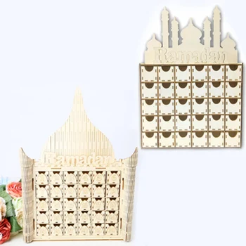 Luanqi EID Mubarak Decoraciones de la cuenta Regresiva del Calendario de Adviento Castillo de Madera de Cajón de Castillo de Adornos de Mesa Para los Musulmanes, el Ramadán Carft