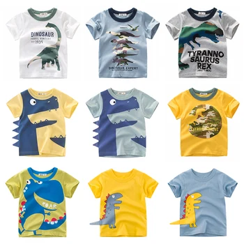 Camiseta de Dinosaurios Chicos Chicas Niños Niños Tops Ropa de Algodón de Impresión de manga Corta Ropa de Verano de dibujos animados de Niño Camiseta por 2-8 Y