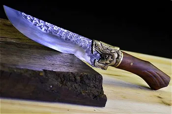 Longquan 7.2 hechos a Mano Africana de la madera de sándalo mango afilado cuchillo de deshuesado Hogar cuchillo de cocina de la cortadora de cuchillo de cocina la carne stand cuchillo