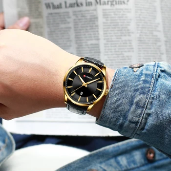 CURREN Oro Negro de la Moda Casual Reloj de Cuarzo de Hombre Reloj de la Correa de Cuero de Negocios Militar Reloj de Pulsera Relojes Reloj Masculino