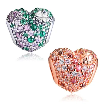 2 Estilos de Relucientes Trébol & Mariquita Corazón de Cristal Encanto Perlas para la Joyería de Moda de Plata 925 de la Joyería & Rose Perlas Doradas