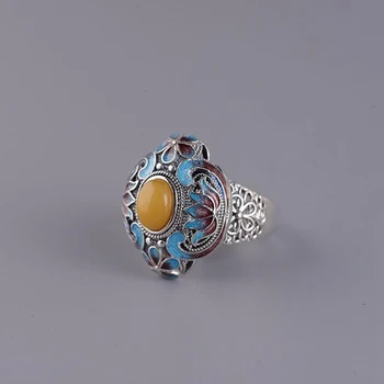 Natural de Hotan azul de esmalte de porcelana de apertura de anillo Chino de estilo retro original encanto único de las mujeres de la marca de joyería de plata