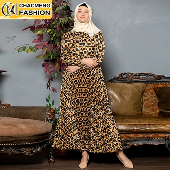 Última Impresión De Satén Elegante Diseño Plisado Morroca Islámica Ropa Larga Maxi Musulmán Casual, Vestidos De Las Mujeres Abaya Para Las Mujeres