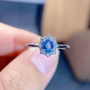 Nueva atmósfera de lujo de las mujeres 925 de plata pura natural de zafiro anillo de compromiso de parte de regalo de la joyería