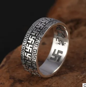 Mens joyas del budismo anillos de plata 925 anillo negro de 8 mm