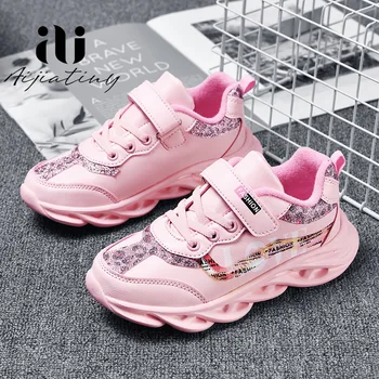 2020 otoño de los Niños Zapatos de deporte Para Niñas, Zapatillas de deporte de los Estudiantes Transpirable de cuero Zapatos de los Niños de Chicas de moda de las Zapatillas de deporte de color rosa