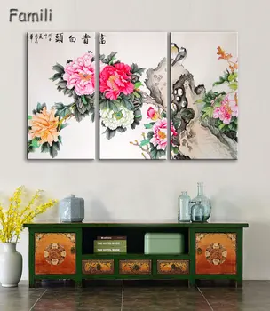 3Panel de Impresión Pintado a Mano de color Rosa de la Flor de crisantemo Pintura al Óleo sobre Lienzo de los Cerezos en Flor Chino las Imágenes de la Pared Para la Sala de estar