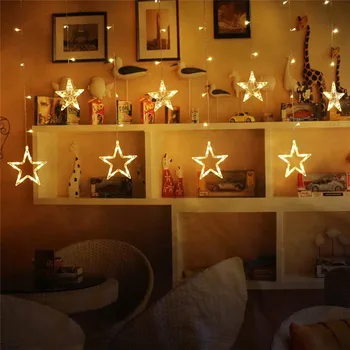 Luces de navidad al aire libre de Interior de 4,5 M de Estrellas de la Cortina de la Cadena de la Luz 138 de la Lámpara del LED con 8 Modos que destellan de la Decoración para la Boda de la Casa