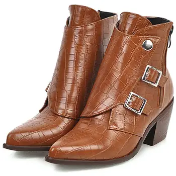 Karinluna de alta calidad de invierno de gran tamaño 48 de la cremallera de las botas occidentales zapatos mujer mujer zapatos de hebillas en el tobillo botas mujer botas