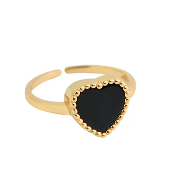 Versión coreana simple luz de diseño de lujo de Japón oro negro amor esterlina S925 anillo de plata femenina anillo de 18 quilates chapado en oro de mayorista