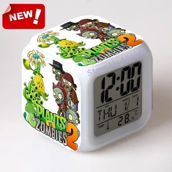 Plantas VS Zombies Reloj de Alarma de Luz Led 7 Colores Cambio Cool Gadgets Saat Plaza de la Tabla de Proyección de Reloj de Plástico Digital