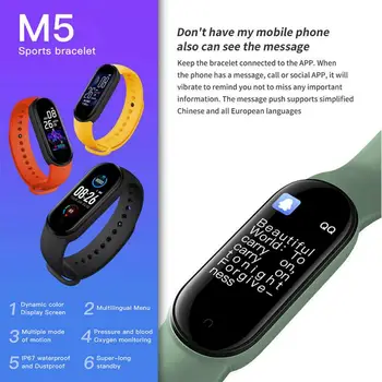M5 Banda Inteligente, IP67 resistente al agua Deporte Smart Watch Hombres Mujer de la Presión Arterial Monitor de Ritmo Cardíaco de la Pulsera de Fitness Para Android IOS