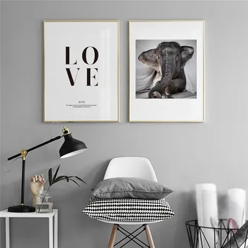 Elefante Encanta La Decoración Del Hogar De La Pared De Arte Nórdico, Pintura En Tela Animal Print Poster Carta Salón De Pintura De La Palabra Dulce Imagen