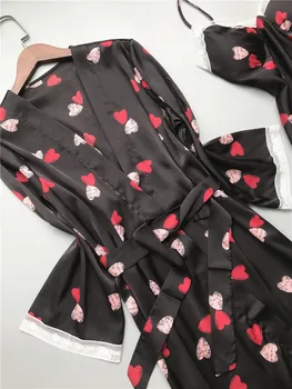 2020 Mujeres Sexy de Encaje de Seda de la Túnica & Vestido de Establecer Dormir Vestido de la Pieza de amor Floral Traje ropa de dormir Cómodo Suave 2PC Falda de Noche ropa de hogar