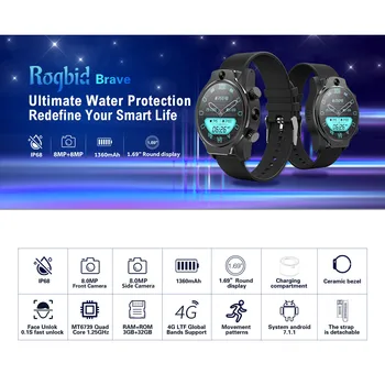 Los hombres Rogbid-Valiente 4G LTE Reloj Inteligente 1.69