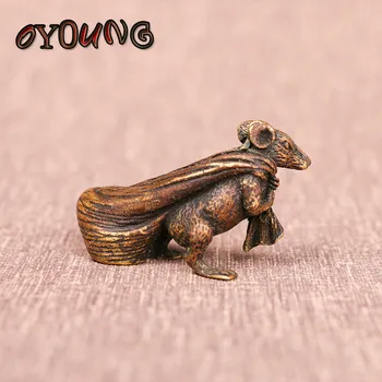 De Cobre Grande Del Ratón Figurillas De Miniaturas Chino Del Feng Shui Adorno De Escritorio Decoración Artesanal Retro Animal De Rata Sacar Dinero De La Bolsa De Estatua