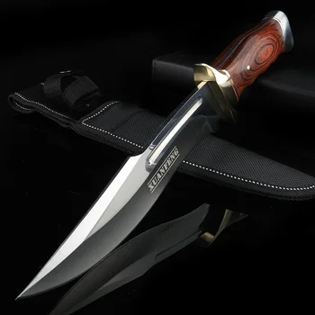 Al aire libre cuchillo de mango de madera de aleación de titanio cuchillo corto salvaje de caza cuchillo de supervivencia camping multifuncional cuchillo recto