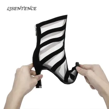 La Salsa Zapatos de Baile para las Mujeres Con Blanco Transparente de Malla Personalizado de Tacón de 9cm de la Mujer latina de Baile de Salsa Zapatos Botas Negro
