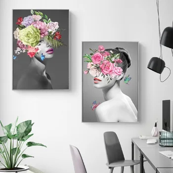 Simple Creativa de la Flor de la Belleza de Rosa Carácter de la Pintura Nórdica de la Decoración de la Casa de Arte de la Lona Posters y Impresiones de las Imágenes de la Pared del Dormitorio