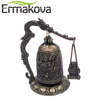 ERMAKOVA Dragón de la Campana del Reloj de Bronce de la Buena Suerte Bell Bash Feng Shui Meditación Budista Altar Regalo de Recuerdo a Casa de Escritorio Decoración