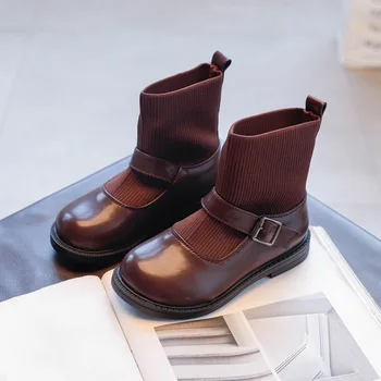 2020 Niños Zapatos Casual Otoño Invierno estilo Británico de la Felpa Caliente Botas de los Zapatos de las Niñas de Cuero Suave Niñas Antideslizante Botas de Tamaño 26-36