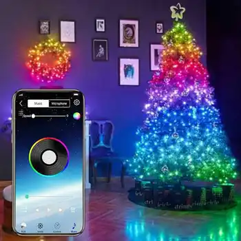 Decoración del Árbol de navidad de la Luz LED de Cadena de bluetooth App de Control Remoto LED Cadena de luz 20m 200LED USB Luces de Hadas Impermeable
