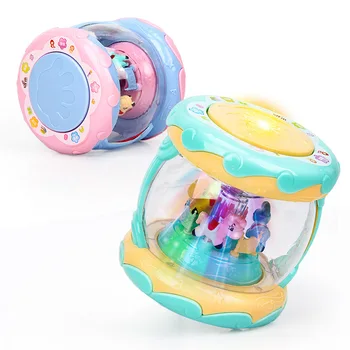 Bebé tambor de mano de los niños de tambor rotativo de música bebé temprano la educación de rompecabezas coloridos juguetes de 0 a 3 años