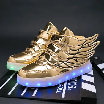 JawayKids Niños Brillantes Zapatos con alas para Niños y Niñas LED de Zapatillas de deporte con piel en el interior del Zapato para la diversión USB Recargable de Zapatos