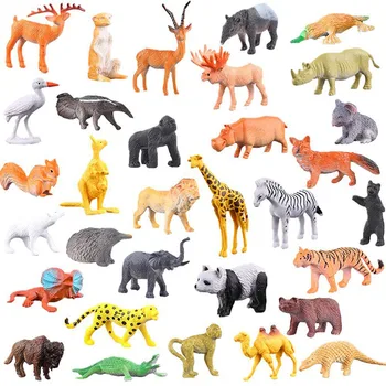 53pcs/set Mini Mundo de los Animales de Zoo Modelo de la Figura de Acción de Juguete Set de dibujos animados de Simulación Animal Precioso Plásticos de Recogida de Juguetes para los Niños