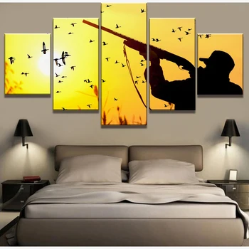 Decoraciones para el hogar Arte de la Pared HD Impreso de 5 piezas de Caza de la puesta de sol Paisaje Posters Cuadros de Arte para la Pared del Dormitorio Pinturas Modular Imagen
