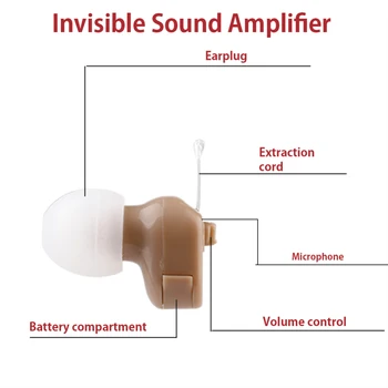 Audífono Digital de Control de Volumen del Micrófono de la Extracción de la Médula de la Oreja Invisible de Sonido Amplificador de Tapón para el Oído del Sida En la Oreja amplificador
