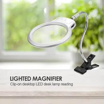 Lupa Clip-on Iluminado Mesa Escritorio LED de la Abrazadera de la Lámpara 2x 5x Lupa de Gran Lente de la Lupa con la Abrazadera