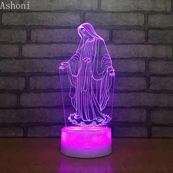 3D Acrílico LED Luz de la Noche Santísima Virgen María Táctil de 7 Cambio de Color de Escritorio, Lámpara de Mesa de Fiesta, Luz Decorativa de Regalo de Navidad