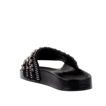 Moxee-Cuentas Negro Bordado de las Mujeres Zapatillas de las Mujeres Plana, Zapatillas de Verano de 2020 las Mujeres Dama Retro Casual Bajo de la Playa de Abrir Peep Toe Sandalias de 3 colores de Zapatos de Diapositivas