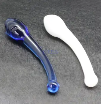 Nueva Llegada de Diámetro de 3.3 cm de color blanco y azul consolador de cristal para las mujeres, la moda de cristal varita Masturbación juguetes sexuales, arte en vidrio juguetes para adultos