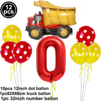 12X Construcción de la Fiesta de Cumpleaños de Suministros Globo de 32pulgadas Número Balón de Decoración Tractor Licuadora Camiones de volteo Parte de la Decoración para Niños Niño