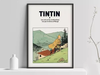 Tintín Cartel de Tintín, Hergé Exposición de Arte Cartel de Tintín, de impresión de dibujos animados, Herge Dibujante de pósters Vintage Tinto de impresión, Rothko Ar