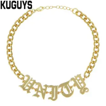 KUGUYS de Acrílico del Espejo de Oro de la Carta de Gargantillas Collares para Mujer de Moda de la Joyería de Cadena de Vínculo de Hip-hop Punk Rock Girl Cool Accesorios
